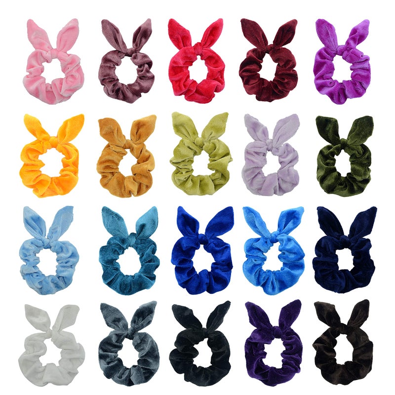 Simnice 25 Pack Hair Scrunchies Rabbit Bunny Ear Bow Bowknot Scrunchies Velvet Scrunchy Bobbles Elastic Hair Ties Bands Ponytail Holder - Image 5